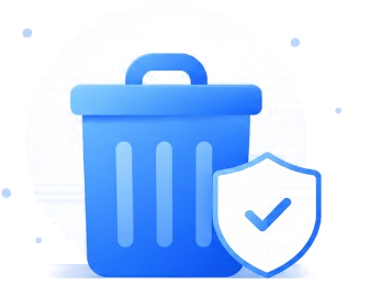 Trash can with a shield, representing secure account and data deletion