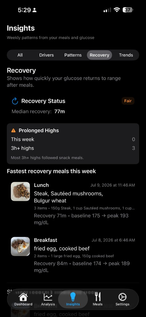 Insights Recovery tab showing recovery status